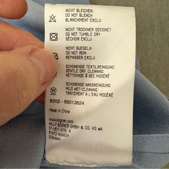 BOGNER Colette Powder Blue Crepe Blouse 3/4 Sleeve Scoop Neck - Picture 16 of 16